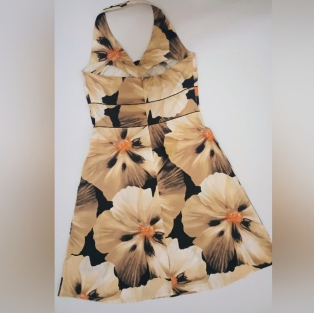 Floral Halter Dress Beige/Black Size L - Picture 9 of 11